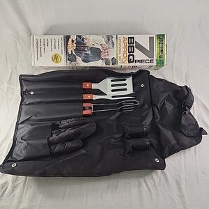 Grill Set 7 Piece BBQ Tools Utensil Apron Mitt Salt & Pepper FineLife Barbecue